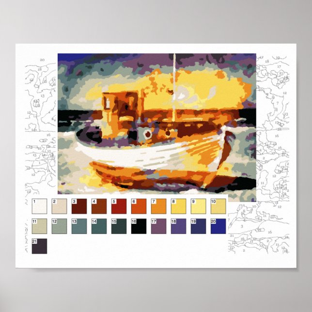 Paint by Numbers Poster (outline below): Boat (Front)