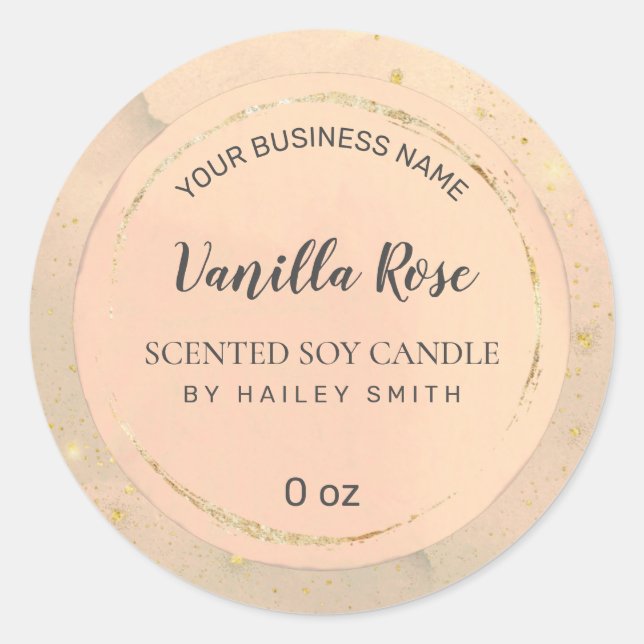 Paint Circle Blush Pink And Gold Soy Candle Classic Round Sticker (Front)
