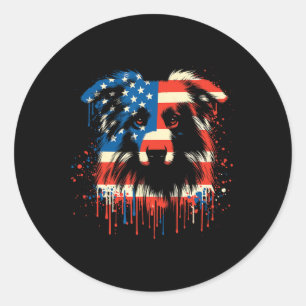 Paint Drip Australian Shepherd American Usa Flag 4 Classic Round Sticker