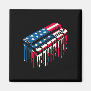 Paint Drip Harmonica American Usa Flag 4th Of July Magnet