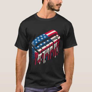 Paint Drip Harmonica American Usa Flag 4th Of July T-Shirt