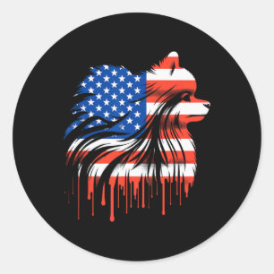 Paint Drip Pomeranian American Usa Flag 4th Of Jul Classic Round Sticker