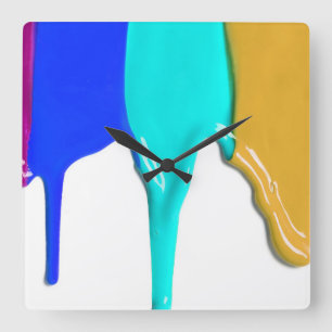 Paint Drips - Rainbow Paint Colours Square Wall Clock