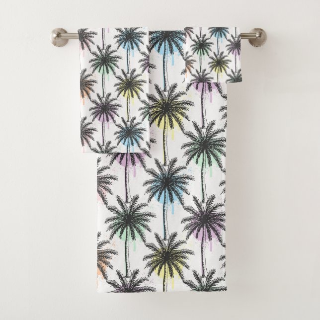 Paint Drop Palm Tree Pattern Bath Towel Set (Insitu)