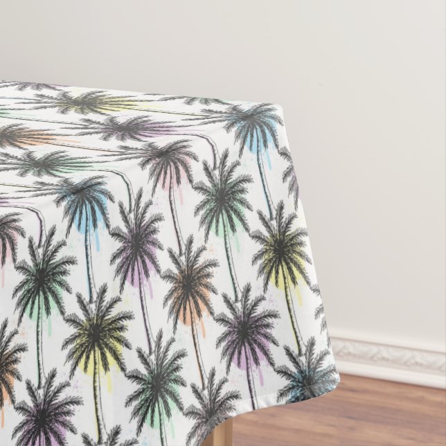 Paint Drop Palm Tree Pattern Tablecloth (In Situ)