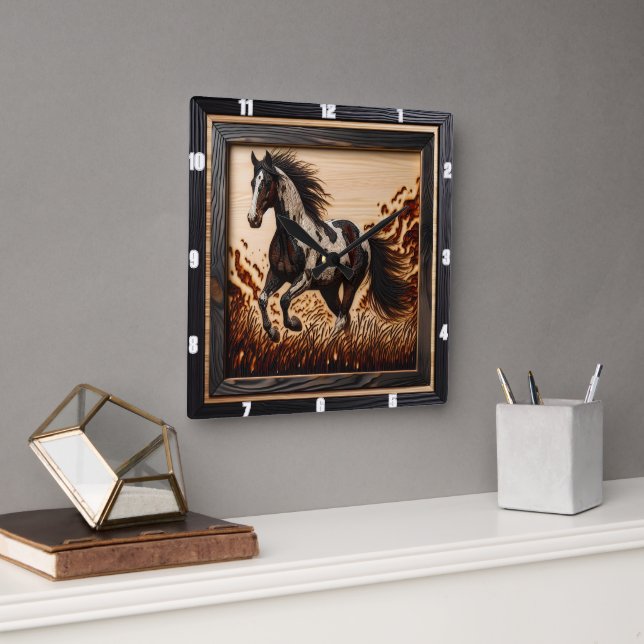 Paint Field: Sunlit Trot Wood Custom Design Square Wall Clock (Office)