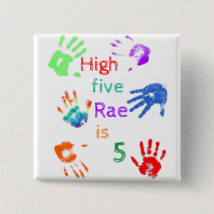Paint Handprints Birthday with Personalised Name   15 Cm Square Badge