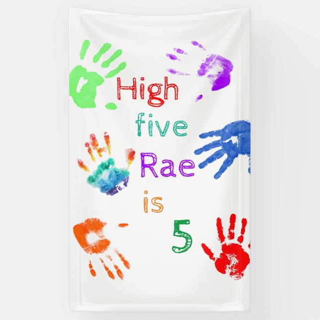 Paint Handprints Birthday with Personalised Name   Banner (Vertical)