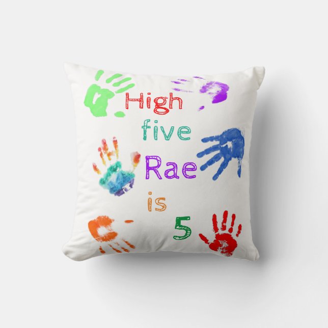 Paint Handprints Birthday with Personalised Name   Cushion (Front)