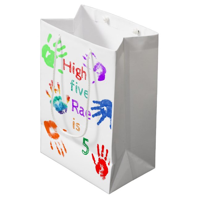 Paint Handprints Birthday with Personalised Name   Medium Gift Bag (Front Angled)