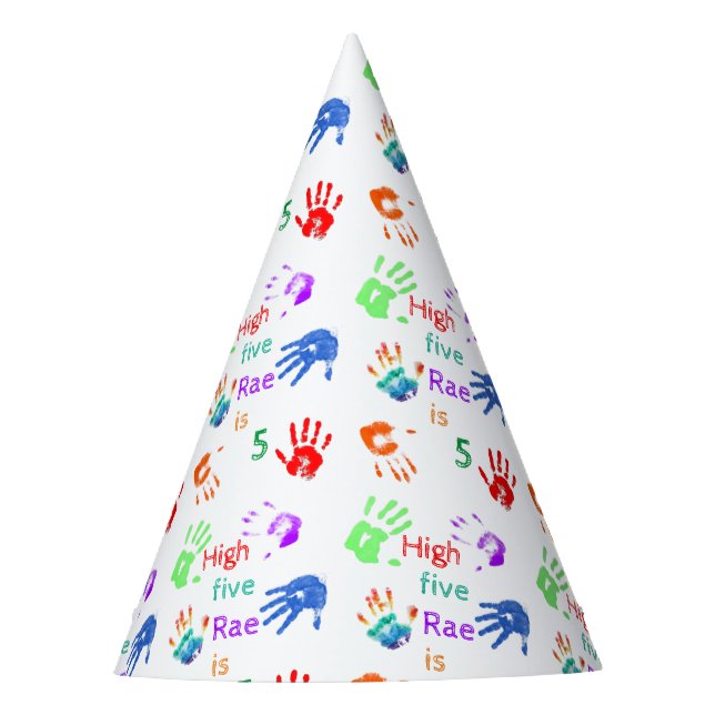 Paint Handprints Birthday with Personalised Name   Party Hat (Front)