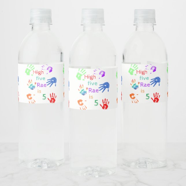 Paint Handprints Birthday with Personalised Name   Water Bottle Label (Bottles)