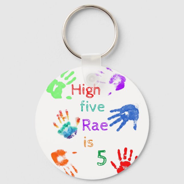 Paint Handprints Birthday with Personalized Name   Key Ring (Front)