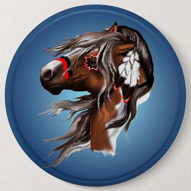 Paint Horse and Feathers Button (Front)