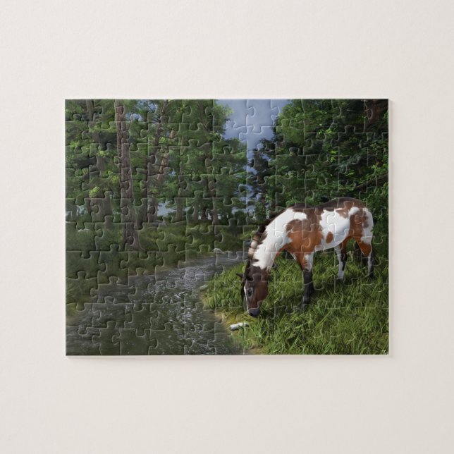 Paint Horse by Forest Stream Jigsaw Puzzle (Horizontal)