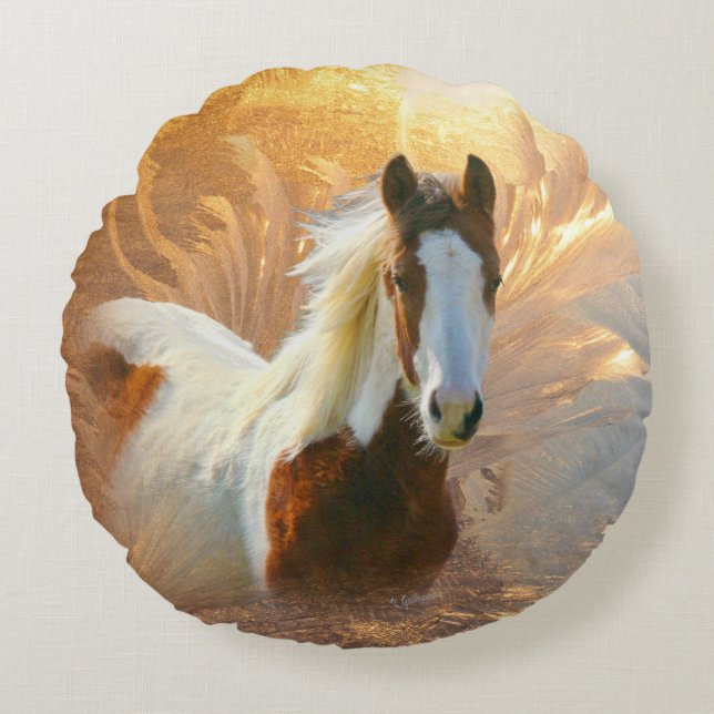 Paint Horse Gold Round Pillow (Front)
