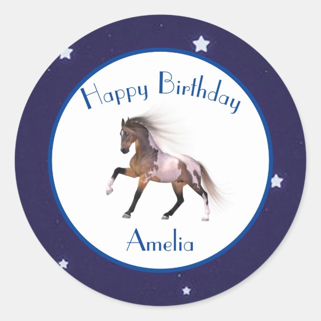 Paint Horse Happy Birthday Custom Classic Round Sticker (Front)