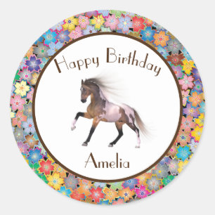 Paint Horse Happy Birthday Custom Classic Round Sticker
