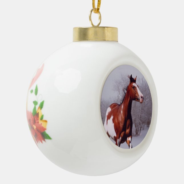 Paint horse in snow Ball Ornament (Left)