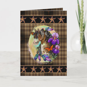Paint Horse Mustang with Iris and butterflies   Card