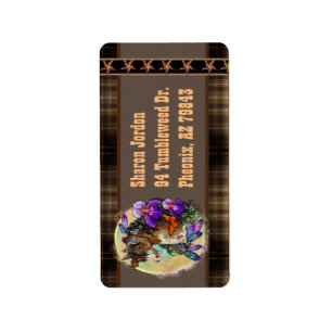 Paint Horse Mustang with Iris and butterflies Label