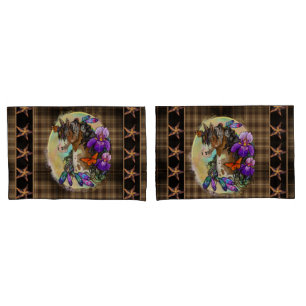Paint Horse Mustang with Iris and butterflies Pillowcase