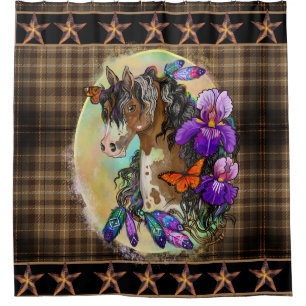 Paint Horse Mustang with Iris and butterflies Shower Curtain