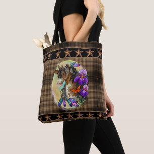 Paint Horse Mustang with Iris and butterflies  Tote Bag