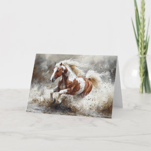 Paint Horse Running Through Water Card