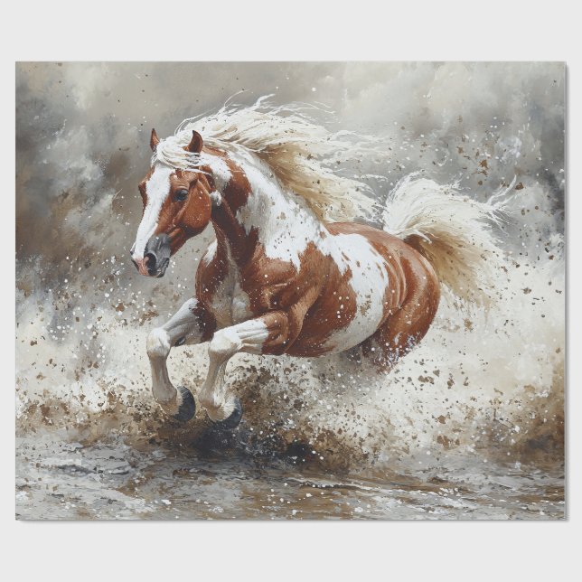 Paint Horse Running Through Water Decoupage Wrapping Paper (Flat)
