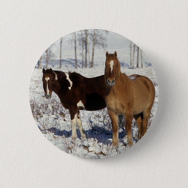 Paint Horses in the Snow 6 Cm Round Badge (Front)