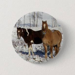 Paint Horses in the Snow 6 Cm Round Badge