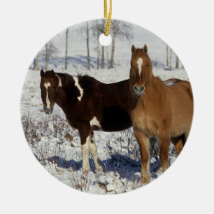 Paint Horses in the Snow Ceramic Tree Decoration
