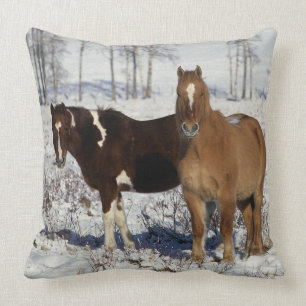 Paint Horses in the Snow Cushion
