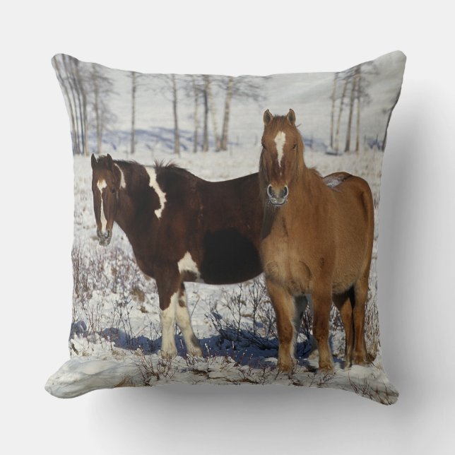 Paint Horses in the Snow Cushion (Front)