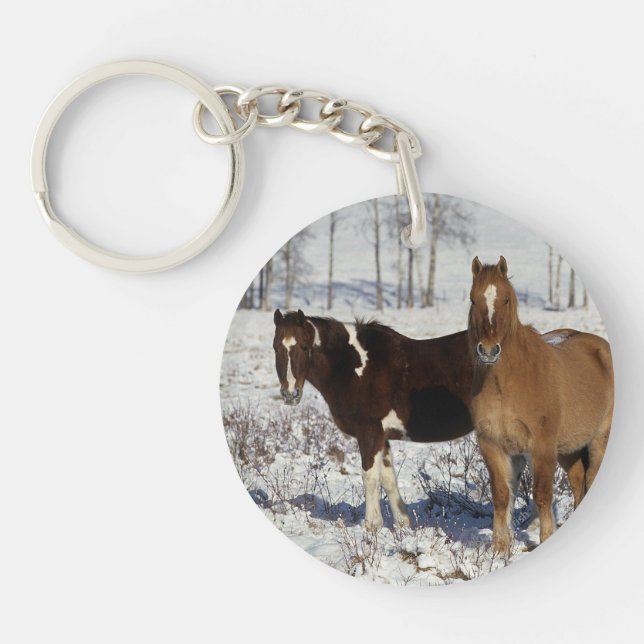 Paint Horses in the Snow Key Ring (Front)