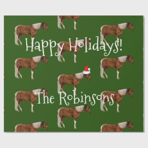 Paint Horses & Red Santa Hat Christmas Wrapping Paper