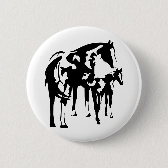 Paint Mare and Foal 6 Cm Round Badge (Front)