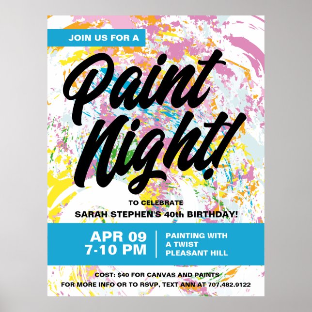 Paint Night Birthday Party Poster (Front)
