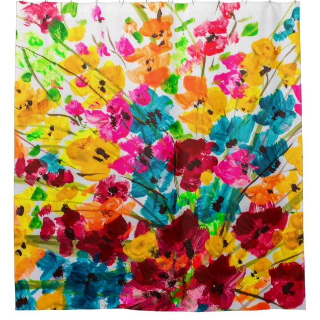 paint painting flowers texture, painting bright fl shower curtain (Front)
