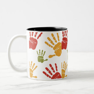 paint palms, hand Two-Tone coffee mug