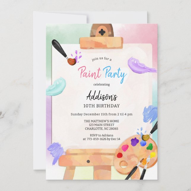 Paint Party Art Birthday Invitation (Front)