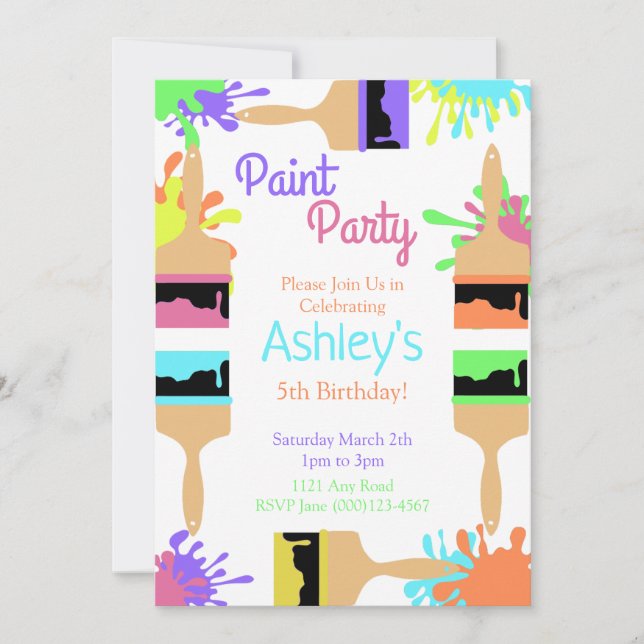 Paint Party Invitation, Art Party, Birthday  Invitation (Front)