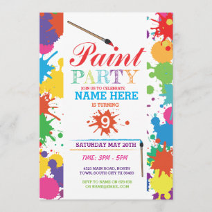 PAINT PARTY INVITE KIDS NEON FUN ART INK BIRTHDAY
