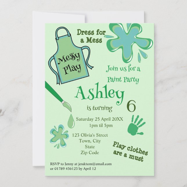 Paint Party Messy Play Party Invitation (Front)