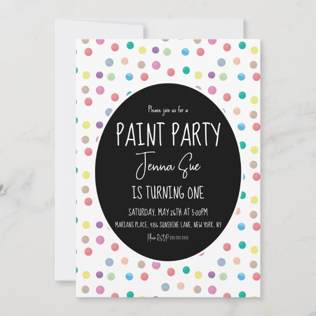 Paint Party Watercolor Dots First Birthday Party  Invitation (Front)