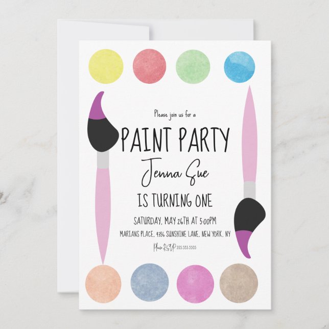 Paint Party Watercolor Palette First Birthday  Invitation (Front)