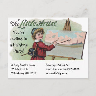 Paint Party with Vintage Artist at Work Invitation Postcard
