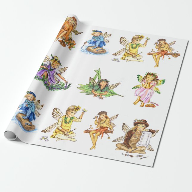 Paint Pixies Fairies JL Biel Wrapping Paper (Unrolled)
