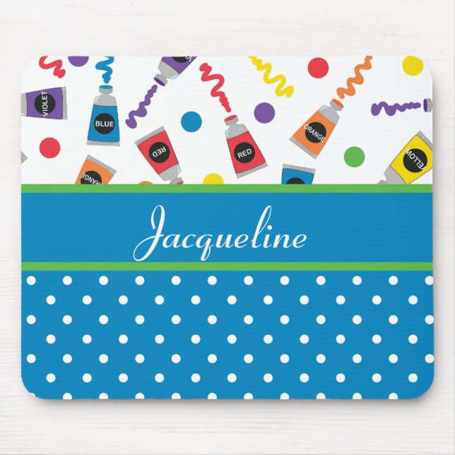 Paint Polka Dots Monogram Mouse Pad (Front)